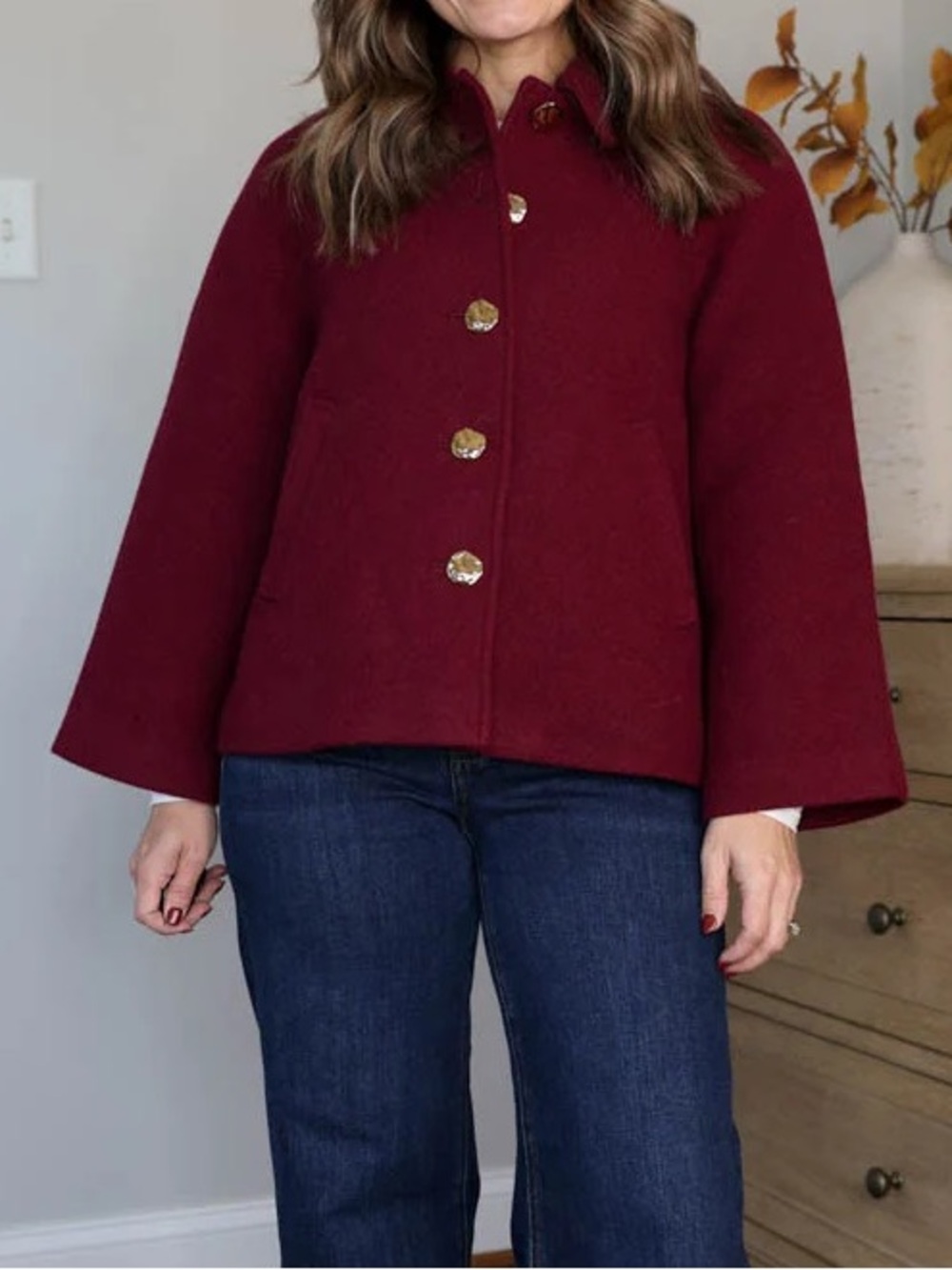 J. Crew Cropped Wool-Blend Swing Coat in Burgundy Size L - Picture 3 of 13